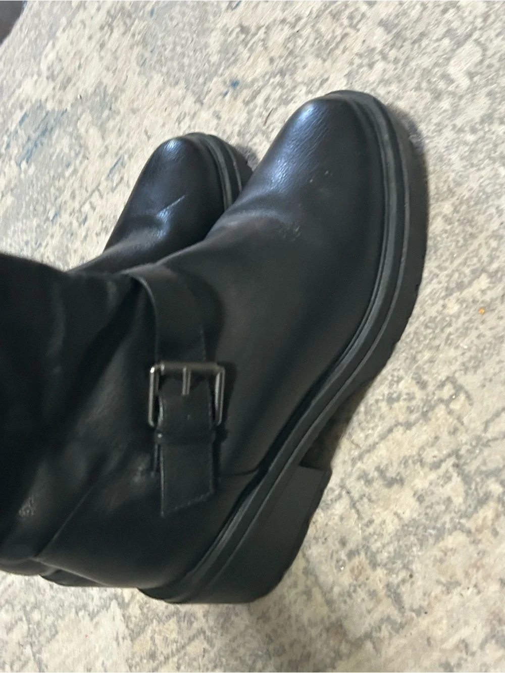 Black Leather Knee-High Riding Boots